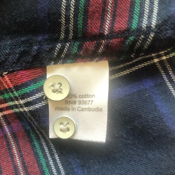 Plaid Button Long Sleeve Cotton Shirt Ladies Large in Navy Blue  / Red Mix - Picture 6 of 7